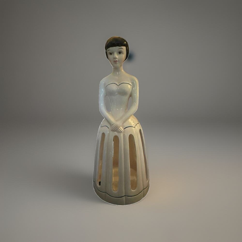 Vtg 1970s Lillian Vernon 9.75" Ceramic Napkin Holder Lady Dress Figurine